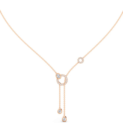 Rose Gold Double Chain Drop Circle Lab Grown Diamond Necklace, view 6