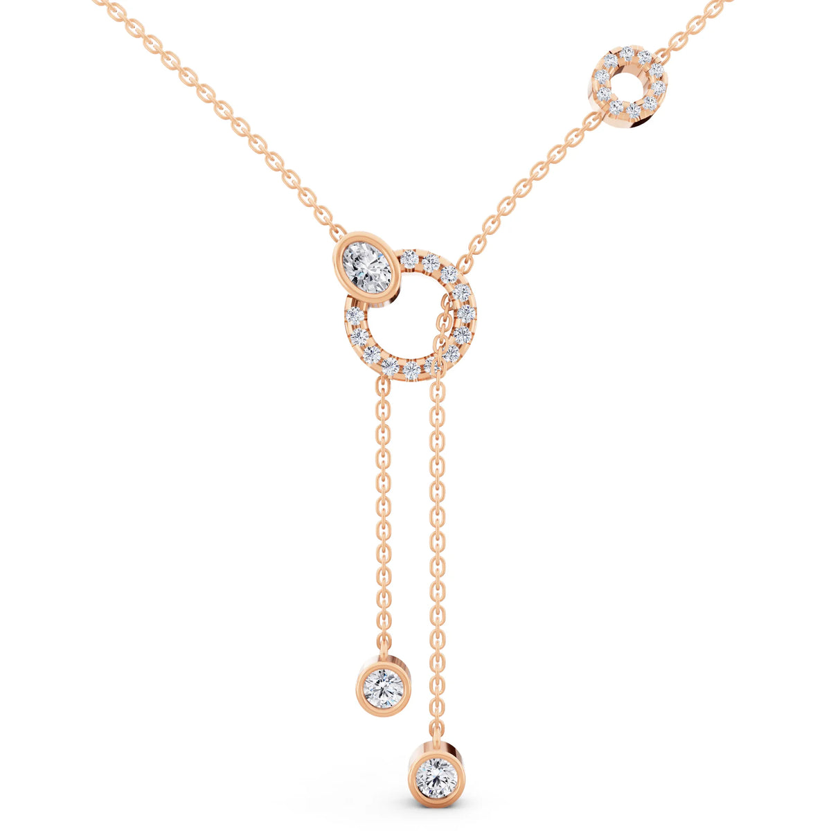 Rose Gold Double Chain Drop Circle Lab Grown Diamond Necklace