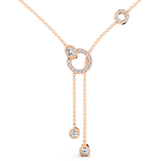 Rose Gold Double Chain Drop Circle Lab Grown Diamond Necklace
