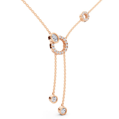Rose Gold Double Chain Drop Circle Lab Grown Diamond Necklace, view 4