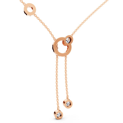 Rose Gold Double Chain Drop Circle Lab Grown Diamond Necklace, view 5