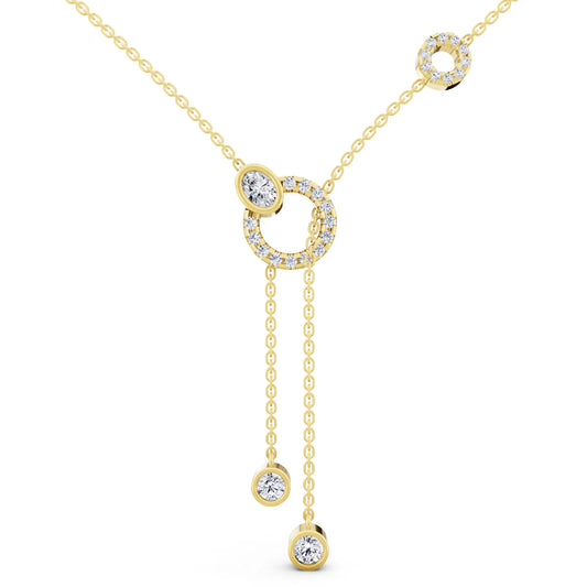 Yellow Gold Double Chain Drop Circle Lab Grown Diamond Necklace