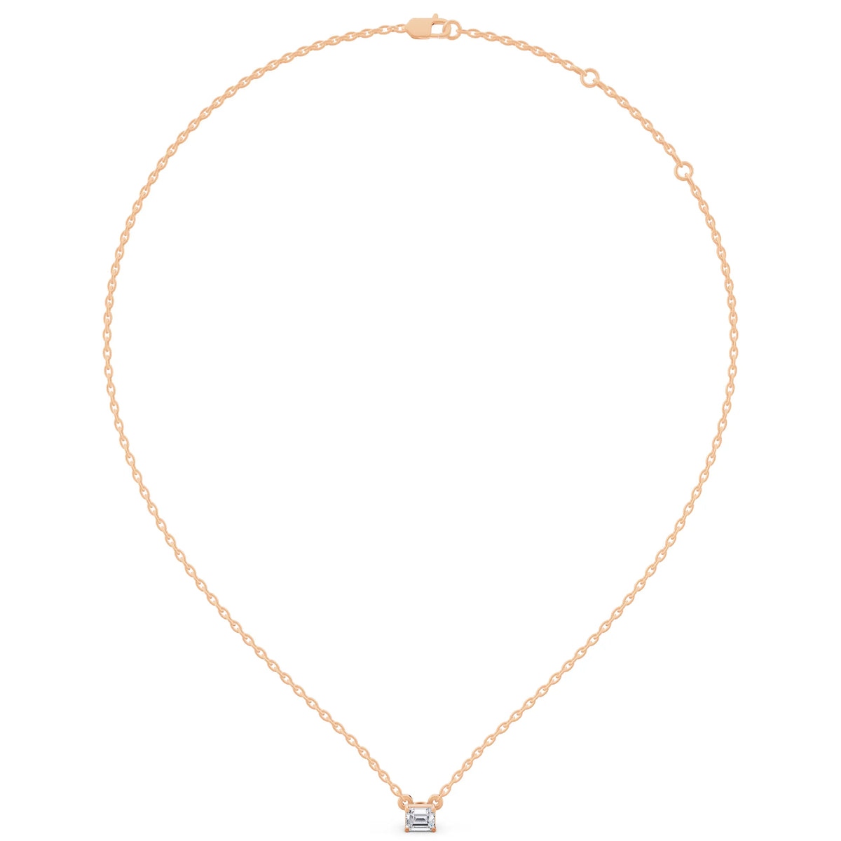 Rose Gold Emerald Lab Grown Diamond Solitaire Pendant, view 6