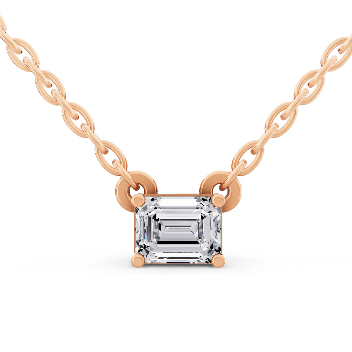 Rose Gold Emerald Lab Grown Diamond Solitaire Pendant