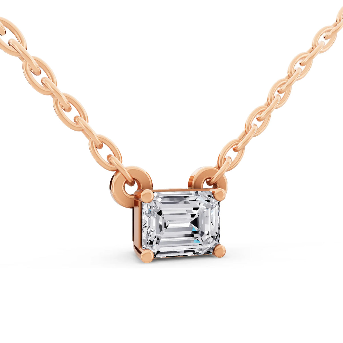 Rose Gold Emerald Lab Grown Diamond Solitaire Pendant, view 4
