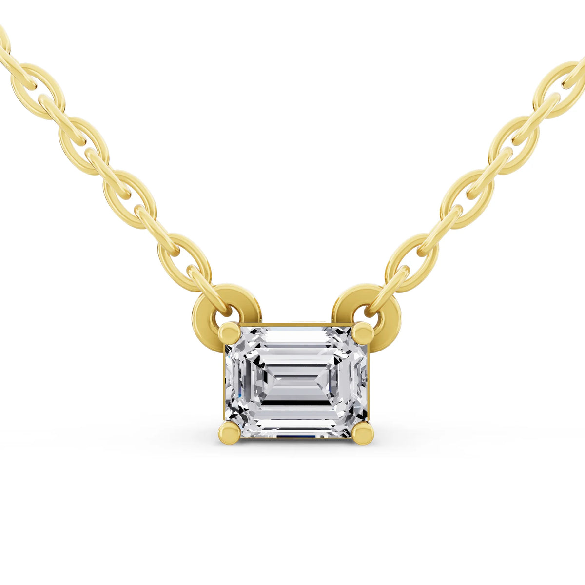 Yellow Gold Emerald Lab Grown Diamond Solitaire Pendant