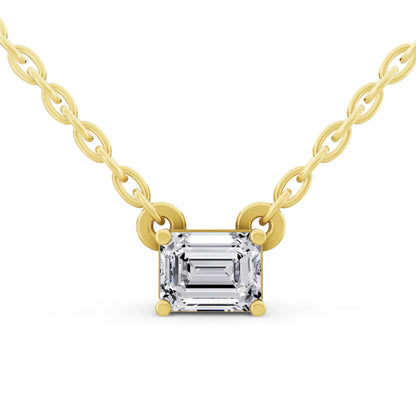 Yellow Gold Emerald Lab Grown Diamond Solitaire Pendant