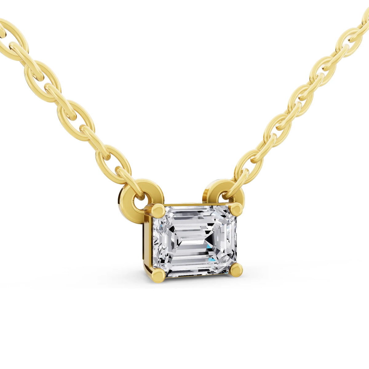 Yellow Gold Emerald Lab Grown Diamond Solitaire Pendant, view 4