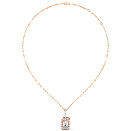 Rose Gold Emerald Lab Grown Diamond Halo Pendant, view 5