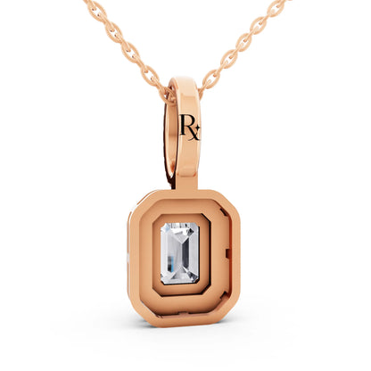 Rose Gold Emerald Lab Grown Diamond Halo Pendant, view 4