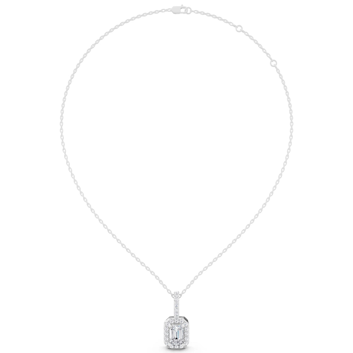 Emerald Lab Grown Diamond Halo Pendant, view 5