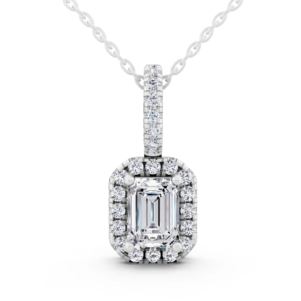 Emerald Lab Grown Diamond Halo Pendant
