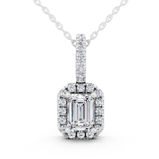 Emerald Lab Grown Diamond Halo Pendant