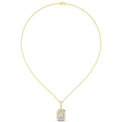 Yellow Gold Emerald Lab Grown Diamond Halo Pendant, view 5