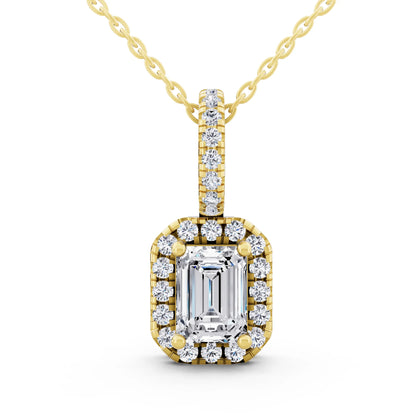 Yellow Gold Emerald Lab Grown Diamond Halo Pendant