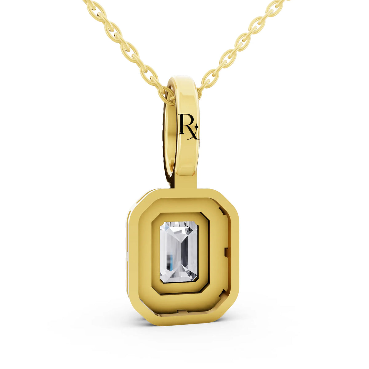 Yellow Gold Emerald Lab Grown Diamond Halo Pendant, view 4