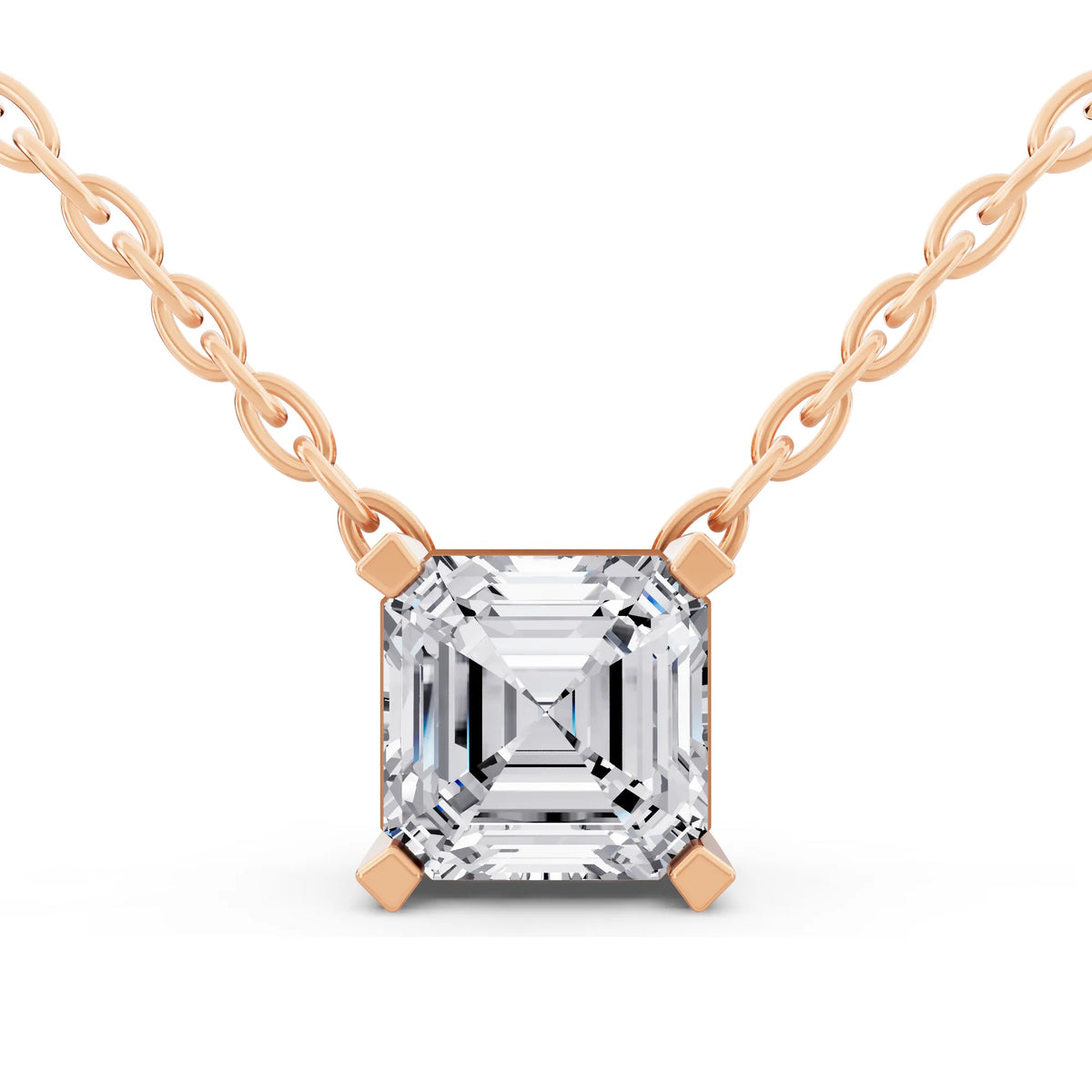 Rose Gold Asscher Lab Grown Diamond Solitaire Pendant