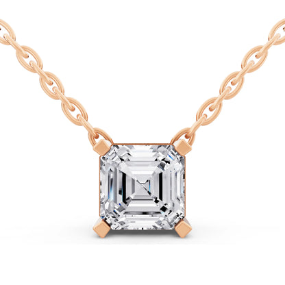 Rose Gold Asscher Lab Grown Diamond Solitaire Pendant