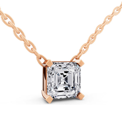 Rose Gold Asscher Lab Grown Diamond Solitaire Pendant, view 4