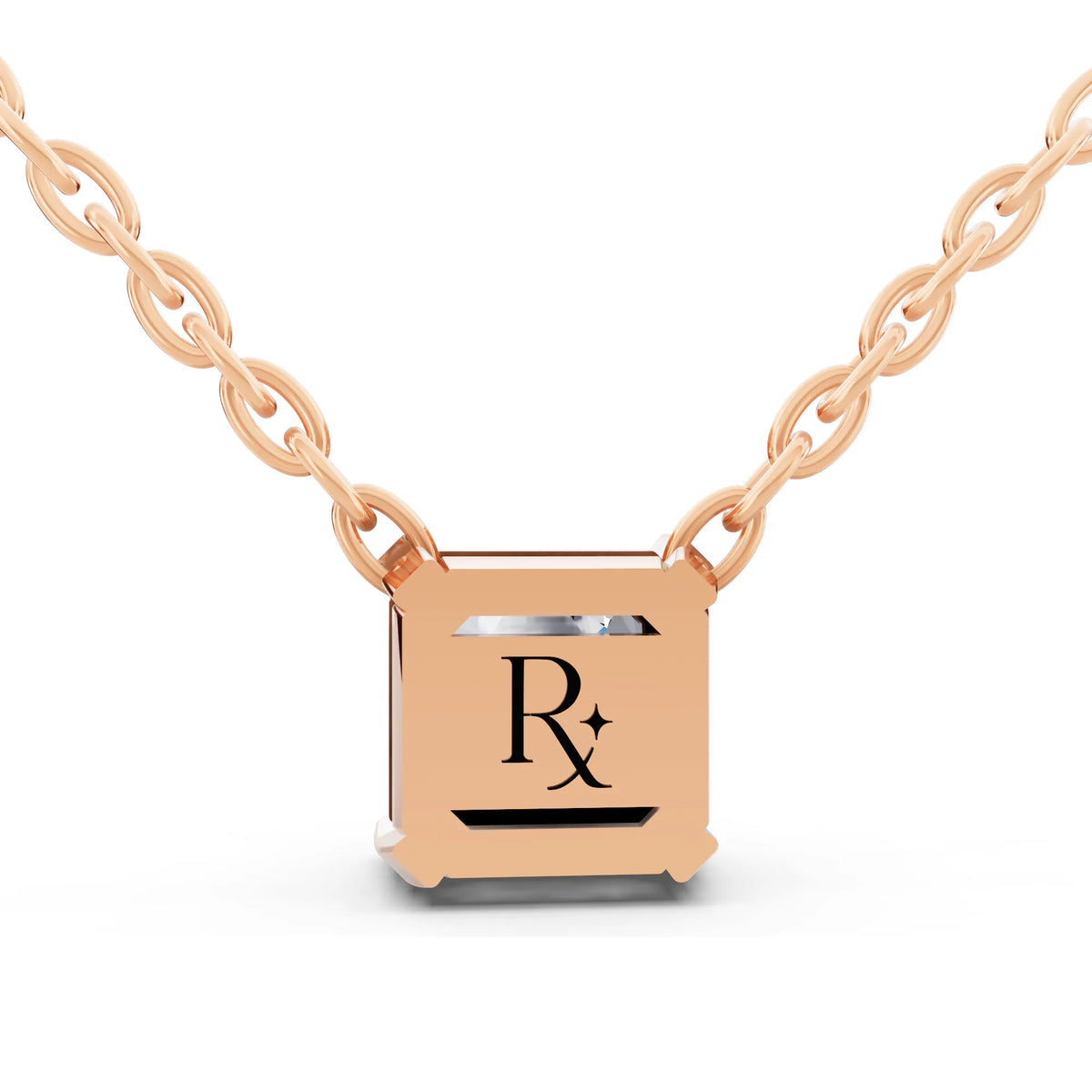 Rose Gold Asscher Lab Grown Diamond Solitaire Pendant, view 5