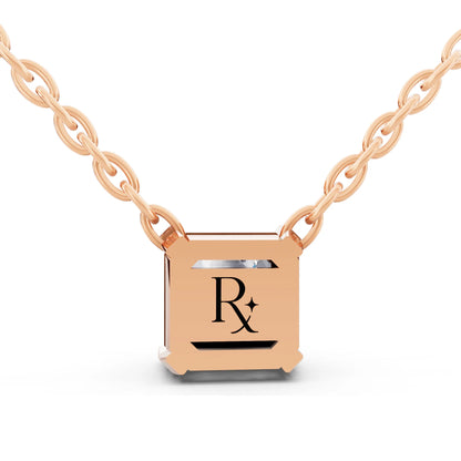 Rose Gold Asscher Lab Grown Diamond Solitaire Pendant, view 5