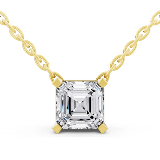 Yellow Gold Asscher Lab Grown Diamond Solitaire Pendant