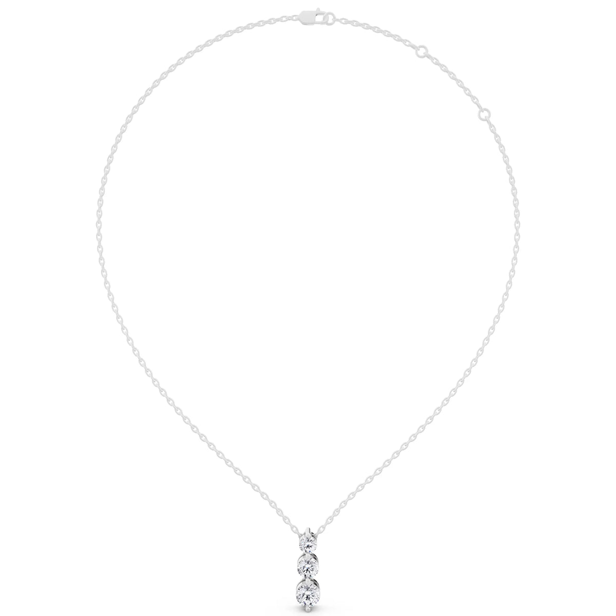 Graduated Three Stone Lab Grown Diamond Drop Necklace, view 6