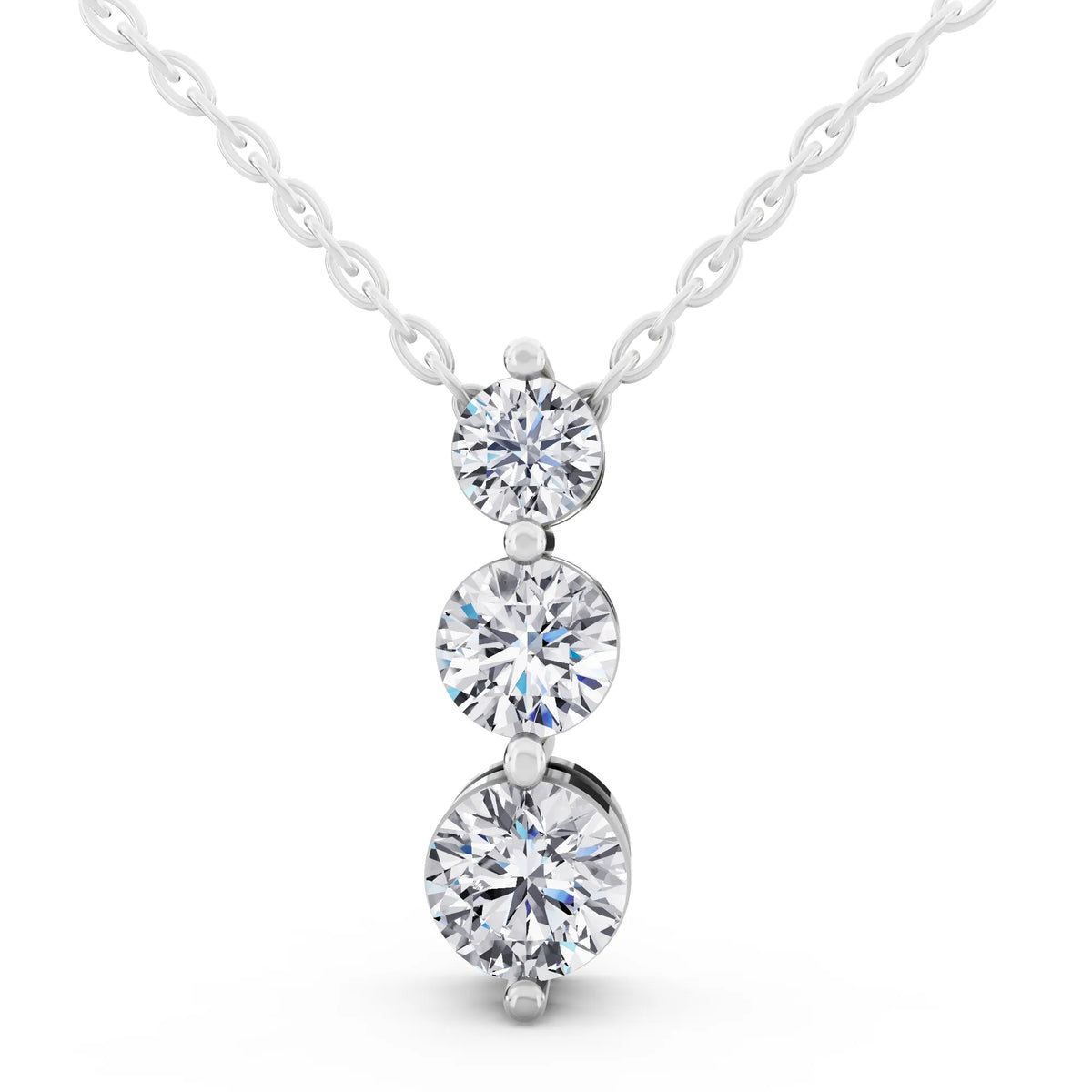 Graduated Three Stone Lab Grown Diamond Drop Necklace