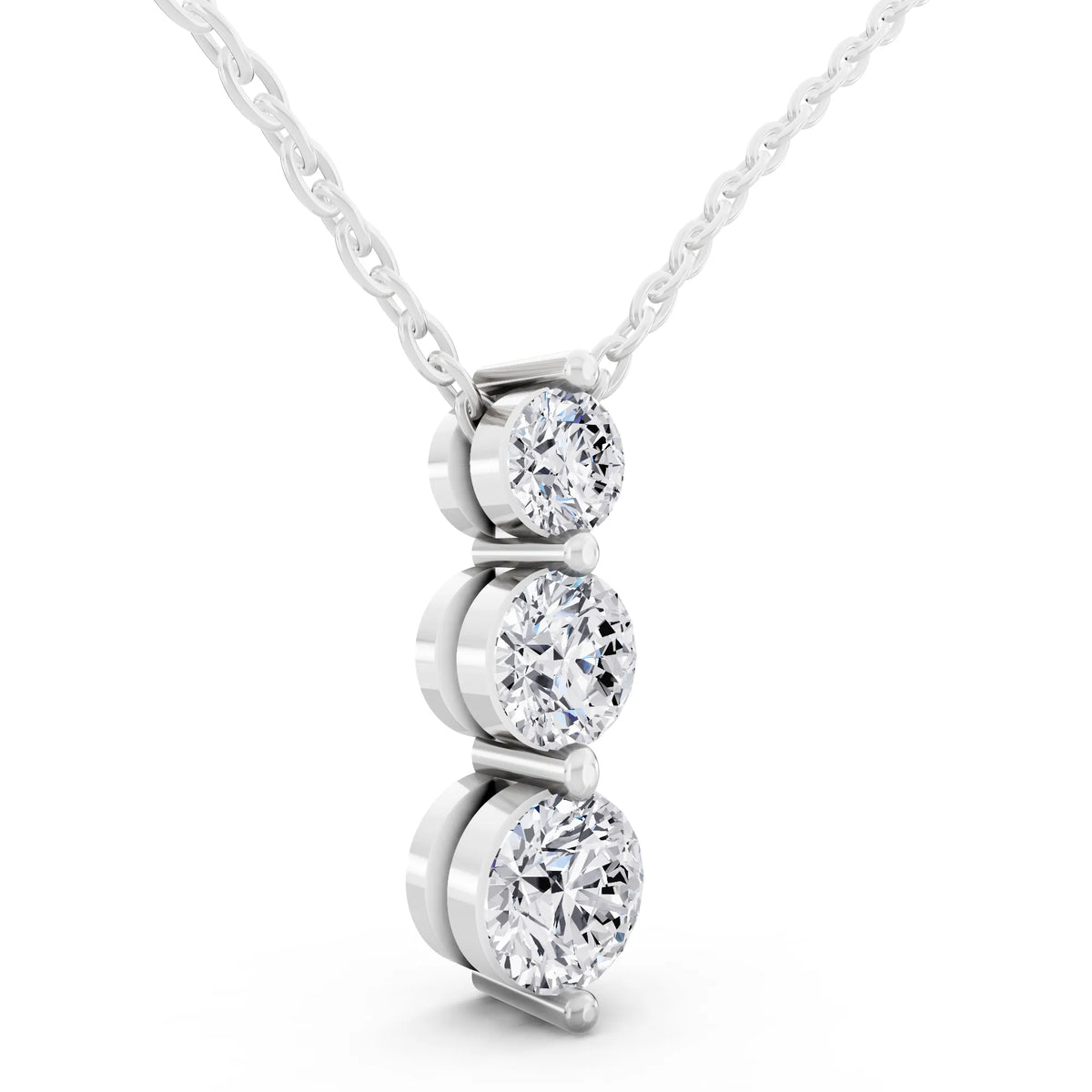 Graduated Three Stone Lab Grown Diamond Drop Necklace, view 4