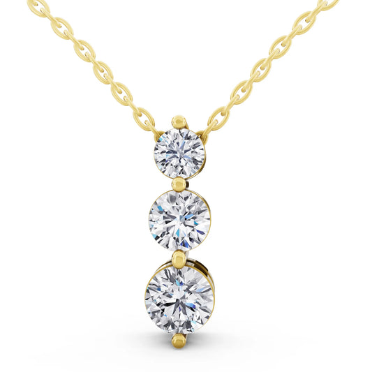 Yellow Gold Graduated Three Stone Lab Grown Diamond Drop Necklace