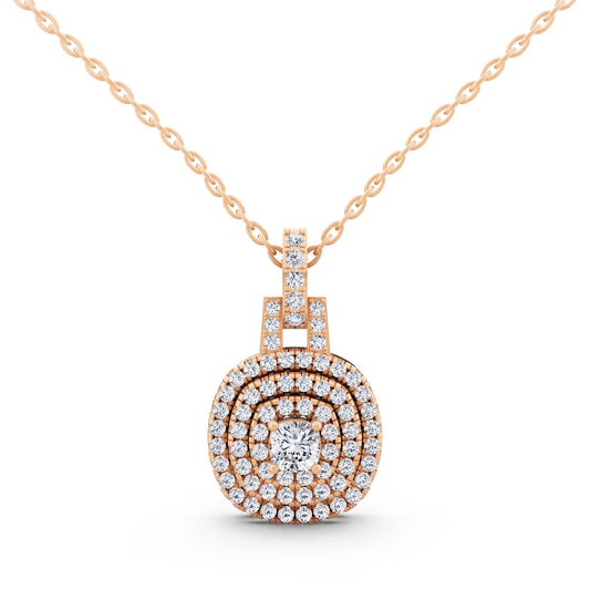 Rose Gold Cushion Lab Grown Diamond Double Halo Pendant