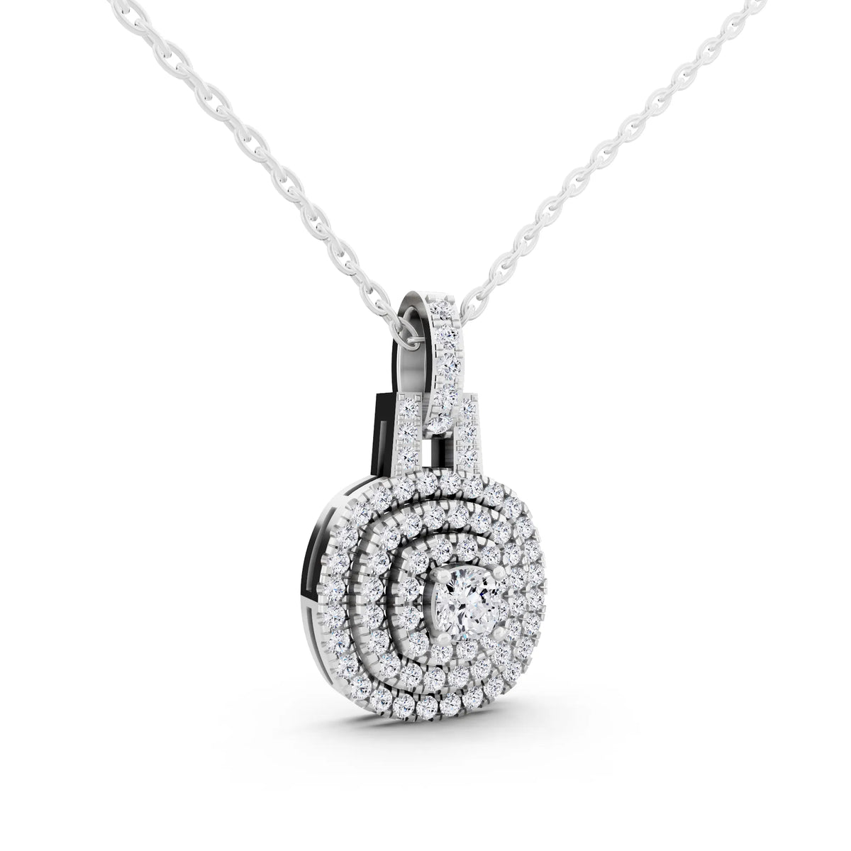 Cushion Lab Grown Diamond Double Halo Pendant, view 3