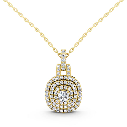 Yellow Gold Cushion Lab Grown Diamond Double Halo Pendant