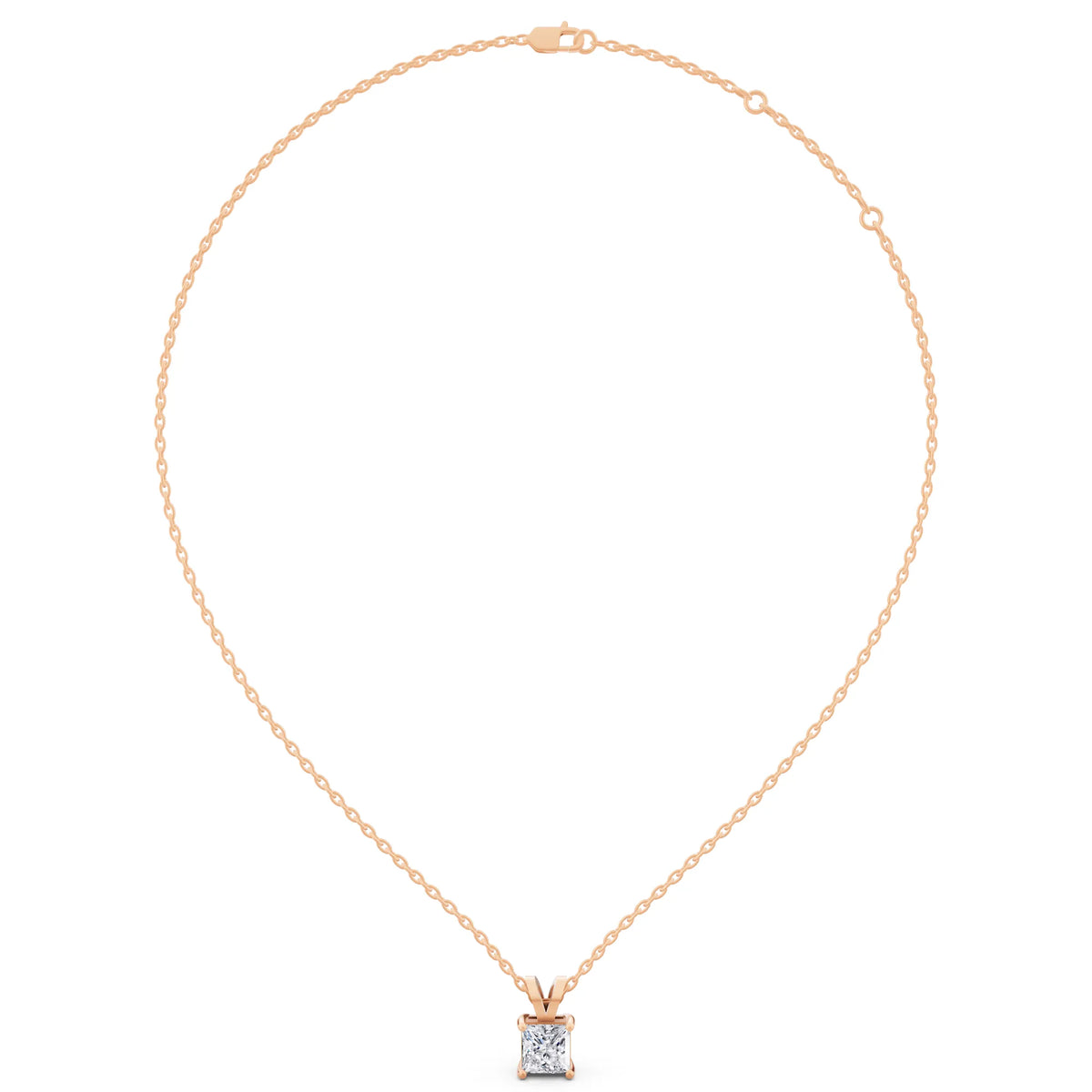 Rose Gold Princess Lab Grown Diamond V Bail Pendant, view 4