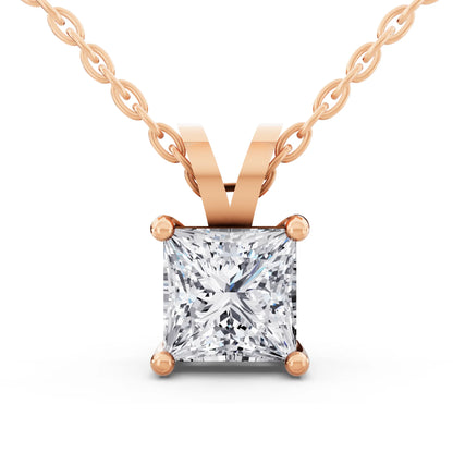 Rose Gold Princess Lab Grown Diamond V Bail Pendant