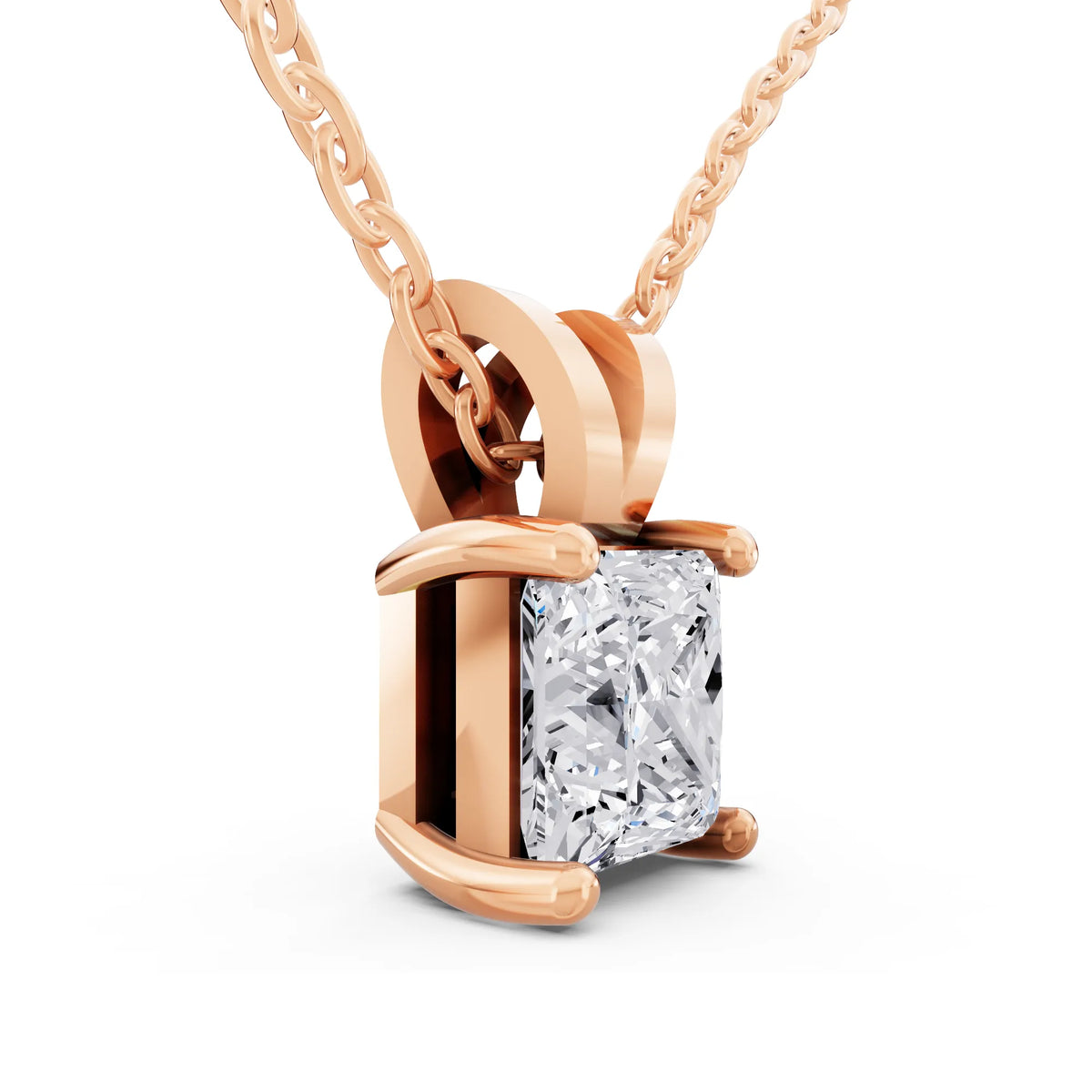 Rose Gold Princess Lab Grown Diamond V Bail Pendant, view 2