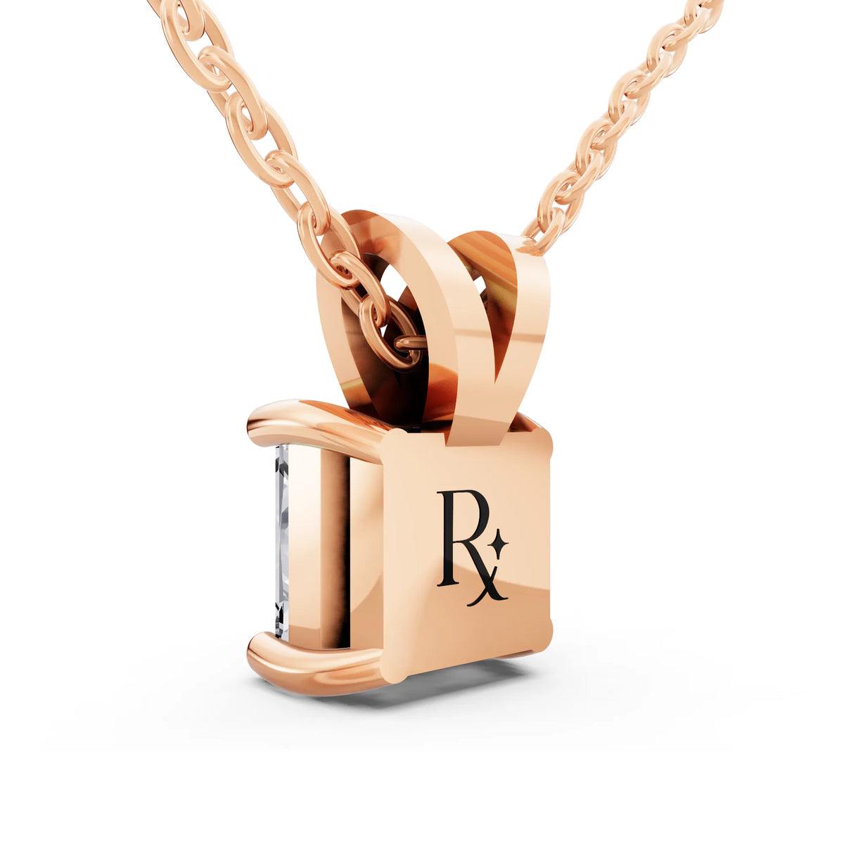 Rose Gold Princess Lab Grown Diamond V Bail Pendant, view 3