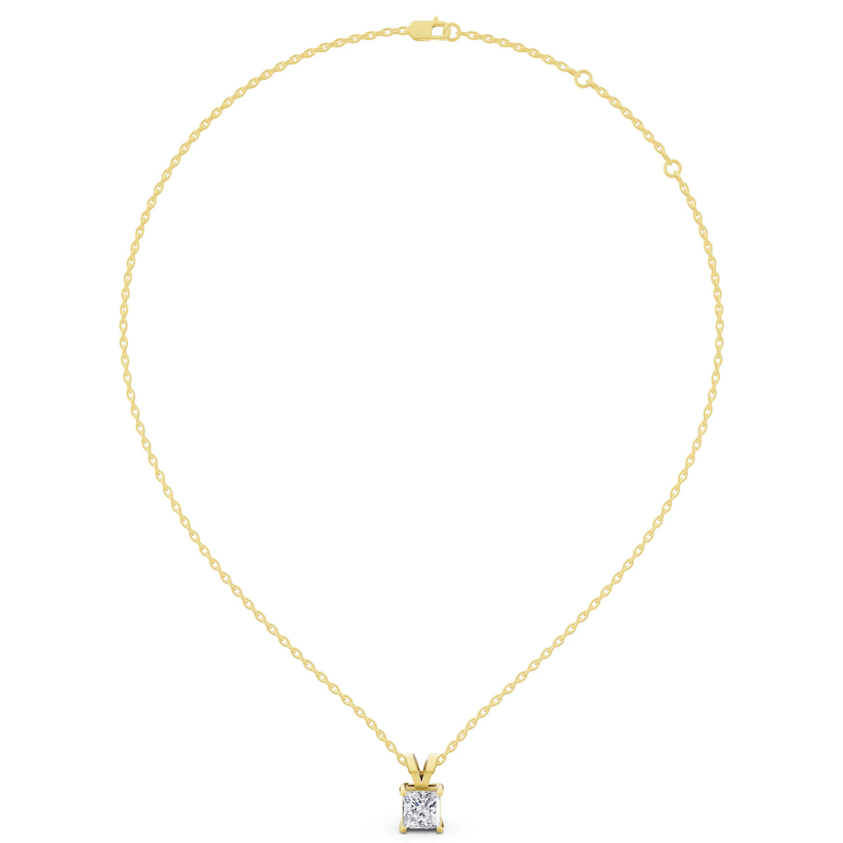 Yellow Gold Princess Lab Grown Diamond V Bail Pendant, view 4
