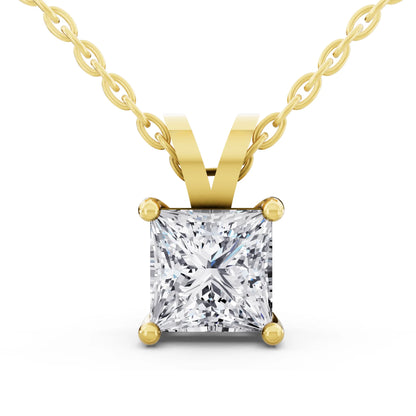 Yellow Gold Princess Lab Grown Diamond V Bail Pendant