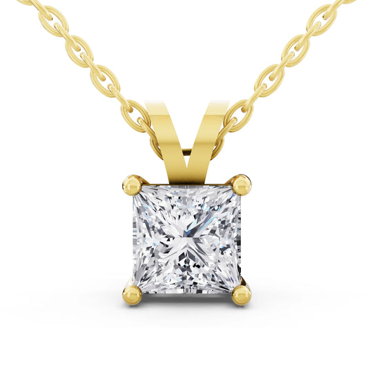 Yellow Gold Princess Lab Grown Diamond V Bail Pendant