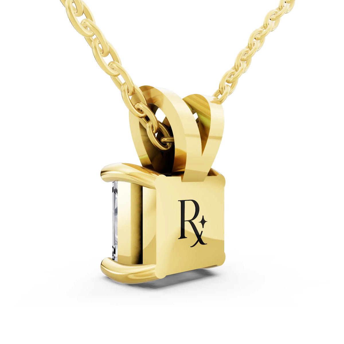 Yellow Gold Princess Lab Grown Diamond V Bail Pendant, view 3
