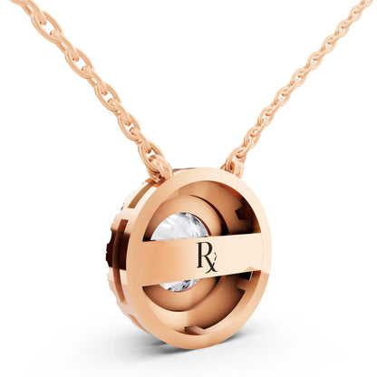 Rose Gold Classic Round Lab Grown Diamond Halo Pendant, view 4