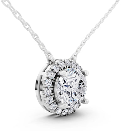 Classic Round Lab Grown Diamond Halo Pendant, view 3