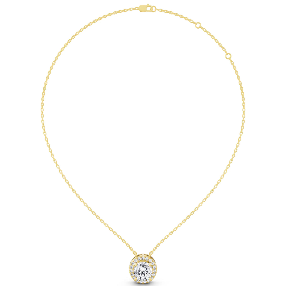 Yellow Gold Classic Round Lab Grown Diamond Halo Pendant, view 5