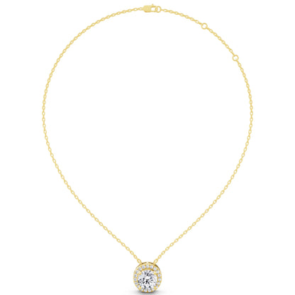 Yellow Gold Classic Round Lab Grown Diamond Halo Pendant, view 5