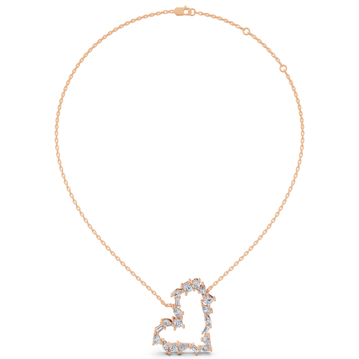 Rose Gold Mixed Shape Open Heart Lab Grown Diamond Pendant, view 6