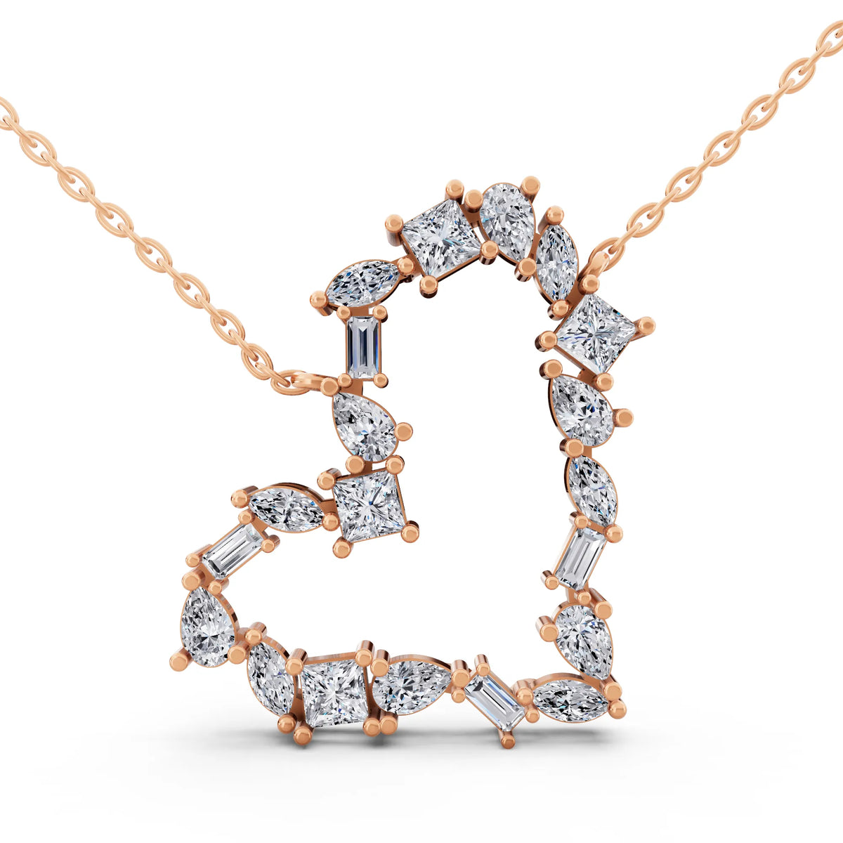 Rose Gold Mixed Shape Open Heart Lab Grown Diamond Pendant