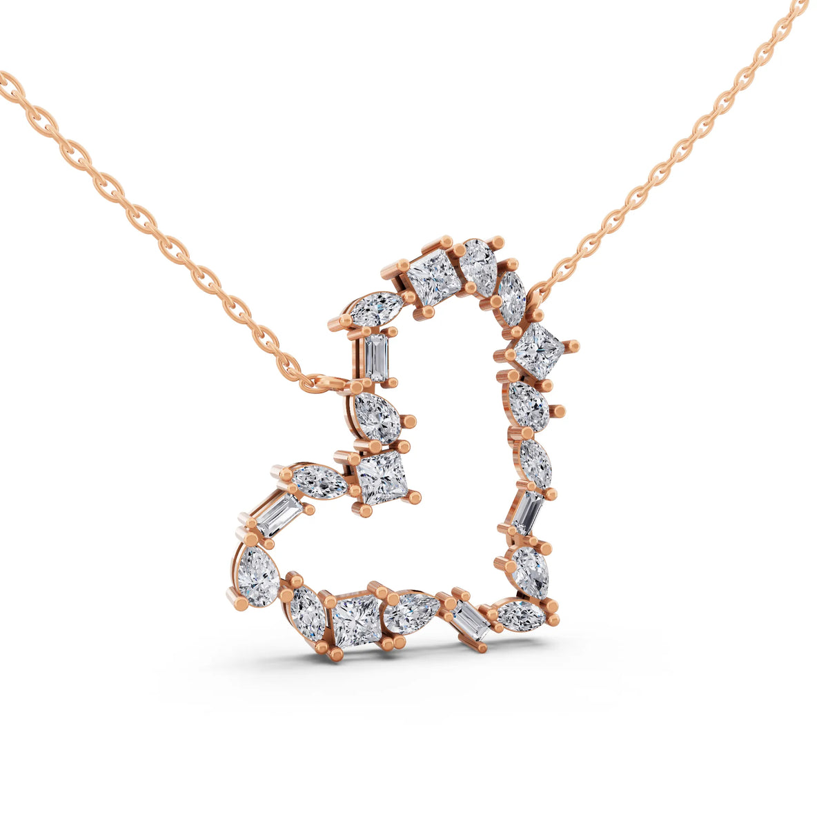 Rose Gold Mixed Shape Open Heart Lab Grown Diamond Pendant, view 4