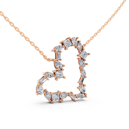 Rose Gold Mixed Shape Open Heart Lab Grown Diamond Pendant, view 4