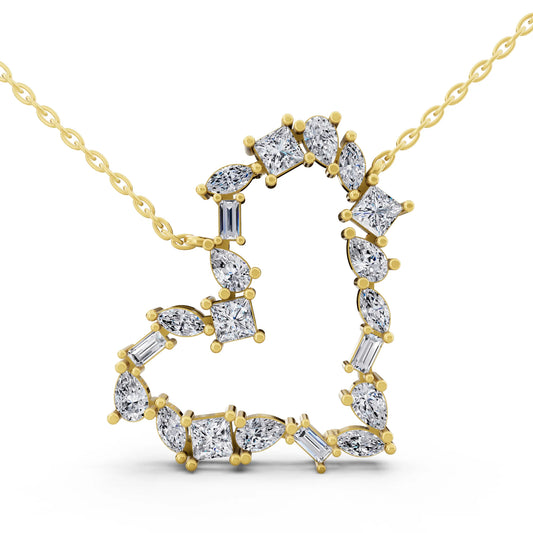 Yellow Gold Mixed Shape Open Heart Lab Grown Diamond Pendant